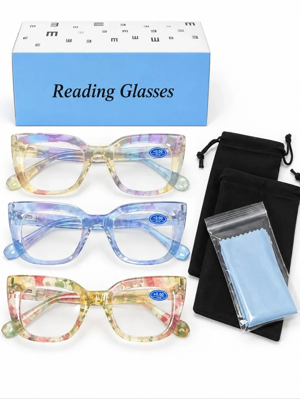 3-Piece Women’s Cat Eye Reading Glasses Blue Light Protection Eyewear